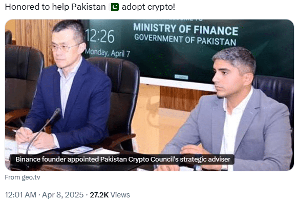 Binance Founder Help Pakistan